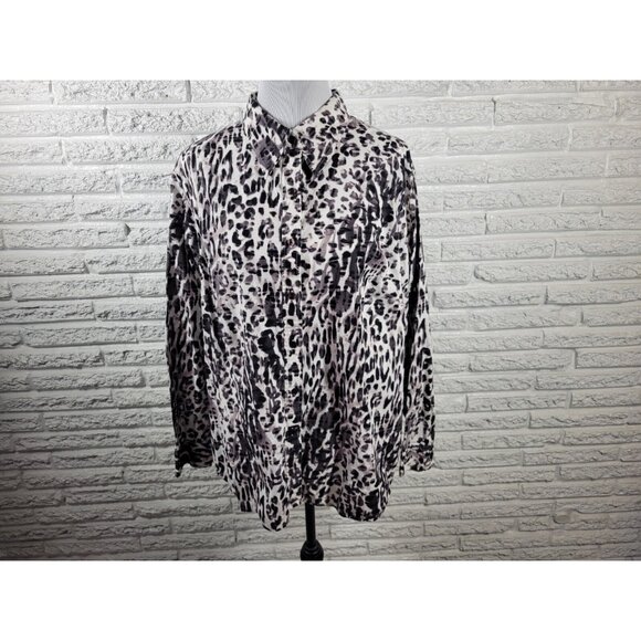 Jones New York Womens Top 3X Plus Long Sleeve Black Animal Print ANI80E - Picture 1 of 9